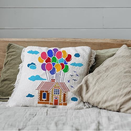Miniatura 6 de FINGERINSPIRE Plantilla de pintura de casa con globos, 11.8 x 11.8 pulgadas, reutilizable, plantilla de dibujo para recorrido por casa voladora,