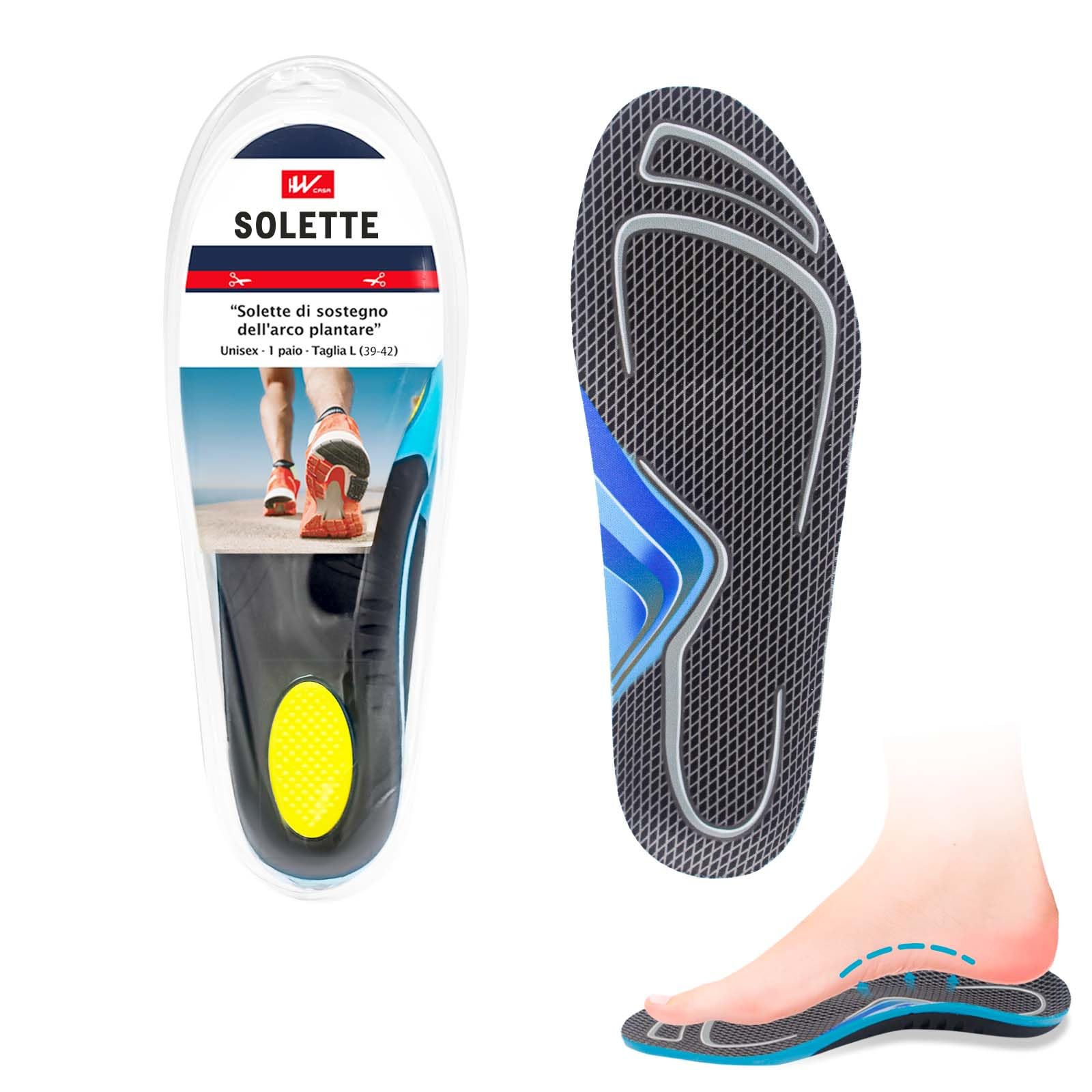 Solette Ortopediche PCSsole - Per Piani Piatti, Fascite Plantare, Dolore Tallone, Uomo/Donna