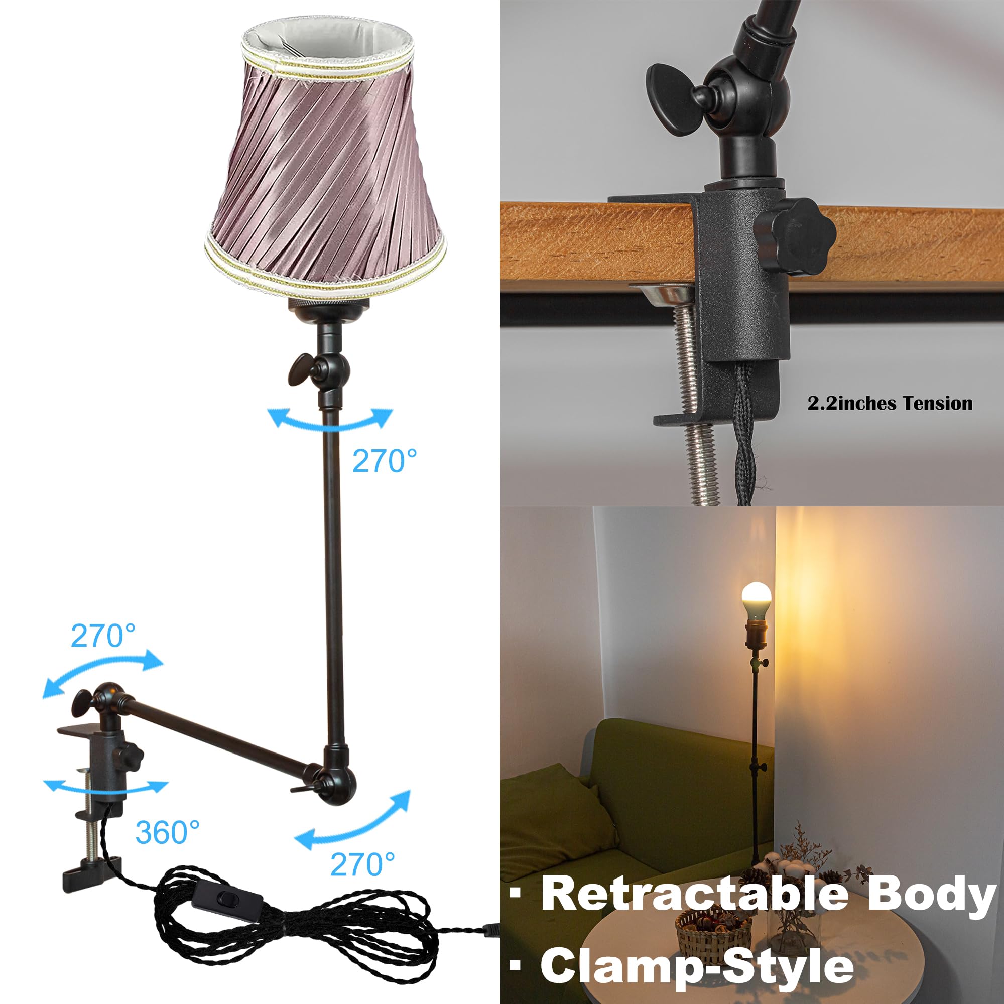 Klemmleuchte mit Fernsteuerung,1 Packung Leselampe mit 2,5 m Kabel, Dimmbar Nachttischlampe,Augenpflege Schreibtischlampe für Büro Heimgebrauch, E27 Lampenhalterung - DZ0332/12