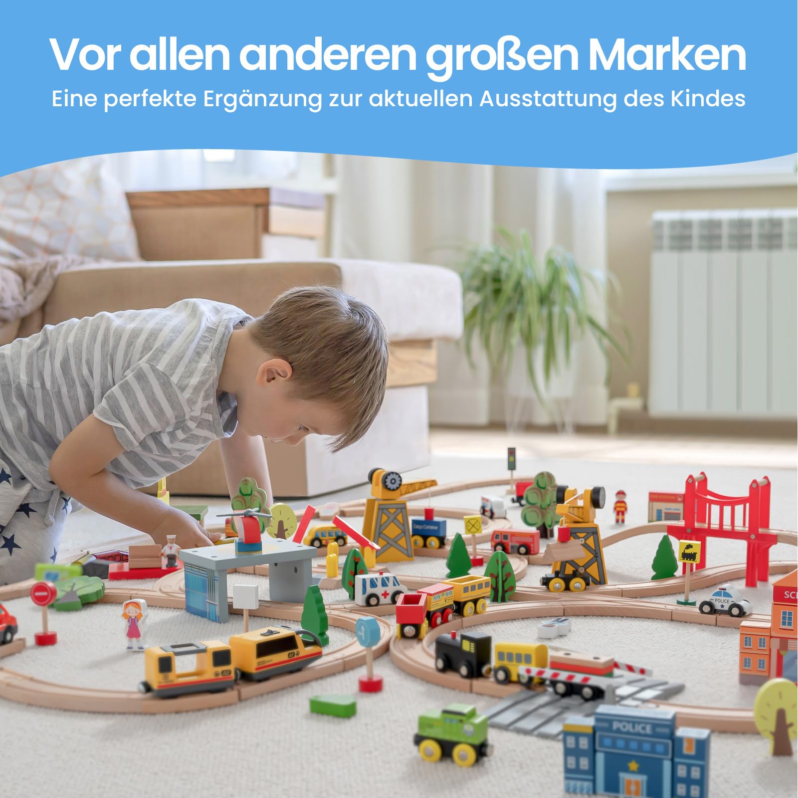 Tiny Land 55Pcs Holzeisenbahn Set & 39Pcs Holzeisenbahn und Züge Pack