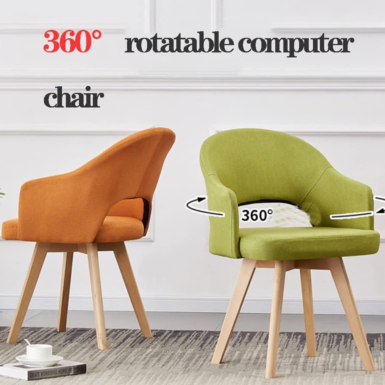 Sedie da pranzo imbottite girevoli a 360°, con gambe in legno massello, eleganti poltrone per camera da letto e sala da pranzo, design moderno con schienale cavo