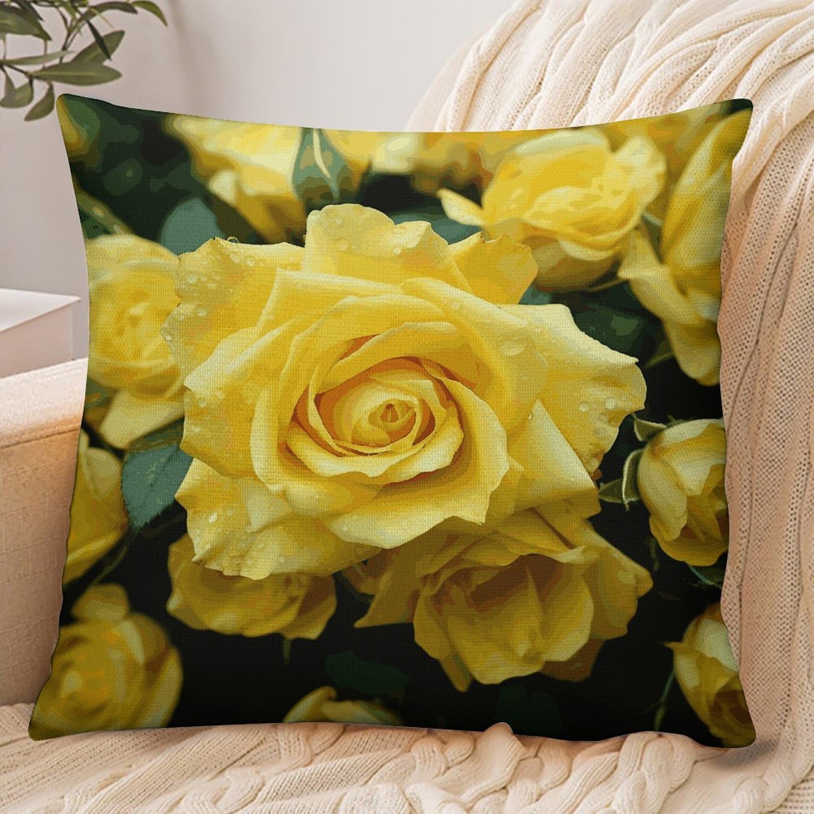 Fekiloot Style Graceful Yellow Rose Flower Pillowcase Pillow Sham Pillow Case