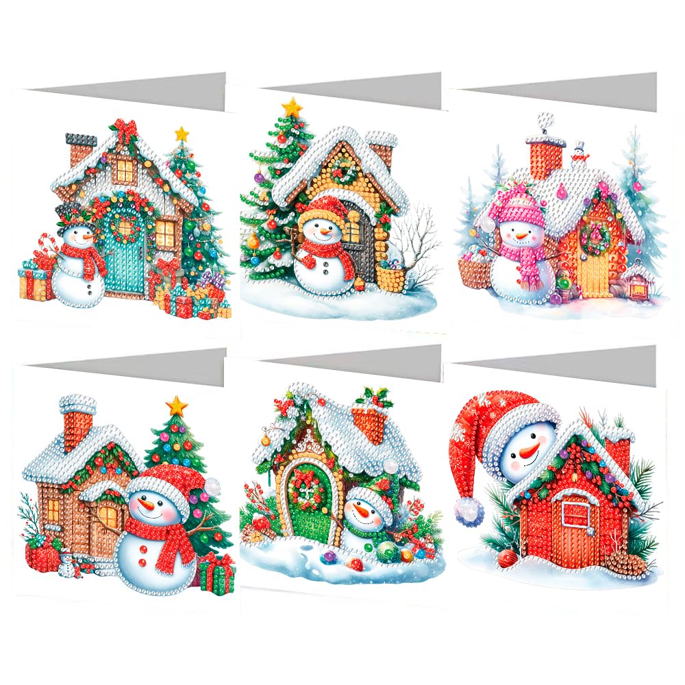5D DIY Diamond Drawing Holiday Card/Painted Birthday Greeting Cards Kit,with Envelopes Special Shaped Gem Painting Card Art Craft for Thanksgiving Mother's Day (Christmas House B)