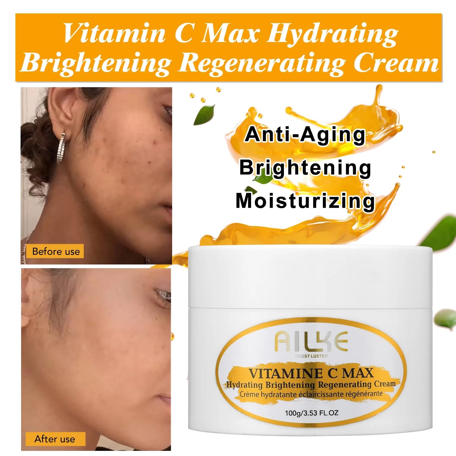 AILKE - Set schiarente 4 in 1 con vitamina C, schiarente, riduce macchie scure, rughe, pelle liscia, anti-invecchiamento, con niacinamide, glicerina, idratante per la pelle, per uomini e donne