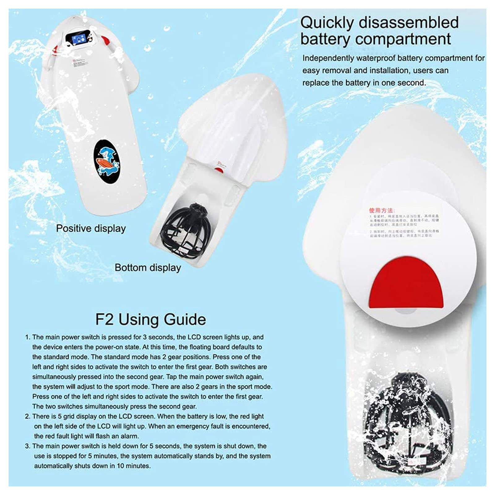 Patinete eléctrico de hélice para tabla de surf para natación y surf, diseño somatosensorial inteligente, capacidad de la batería 12 AH, ideal para actividades acuáticas de adultos