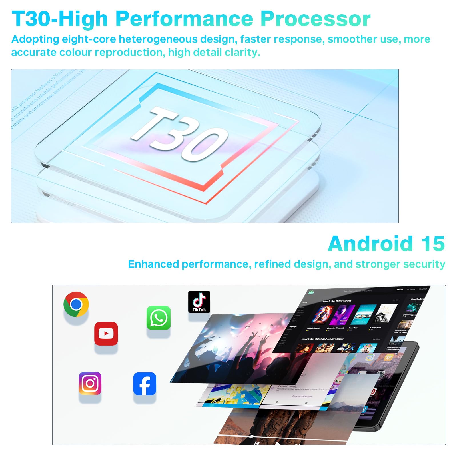 Tablet 10 Pulgadas Android 15, 18 GB RAM + 128 GB ROM, Google GMS, Expandible a 1 TB, Compatible con Widevine L1, Procesador Octa-Core con 2.4G+5G WiFi 5, BT 5.2, Batería de 6000 mAh, GPS, Cámara Dual