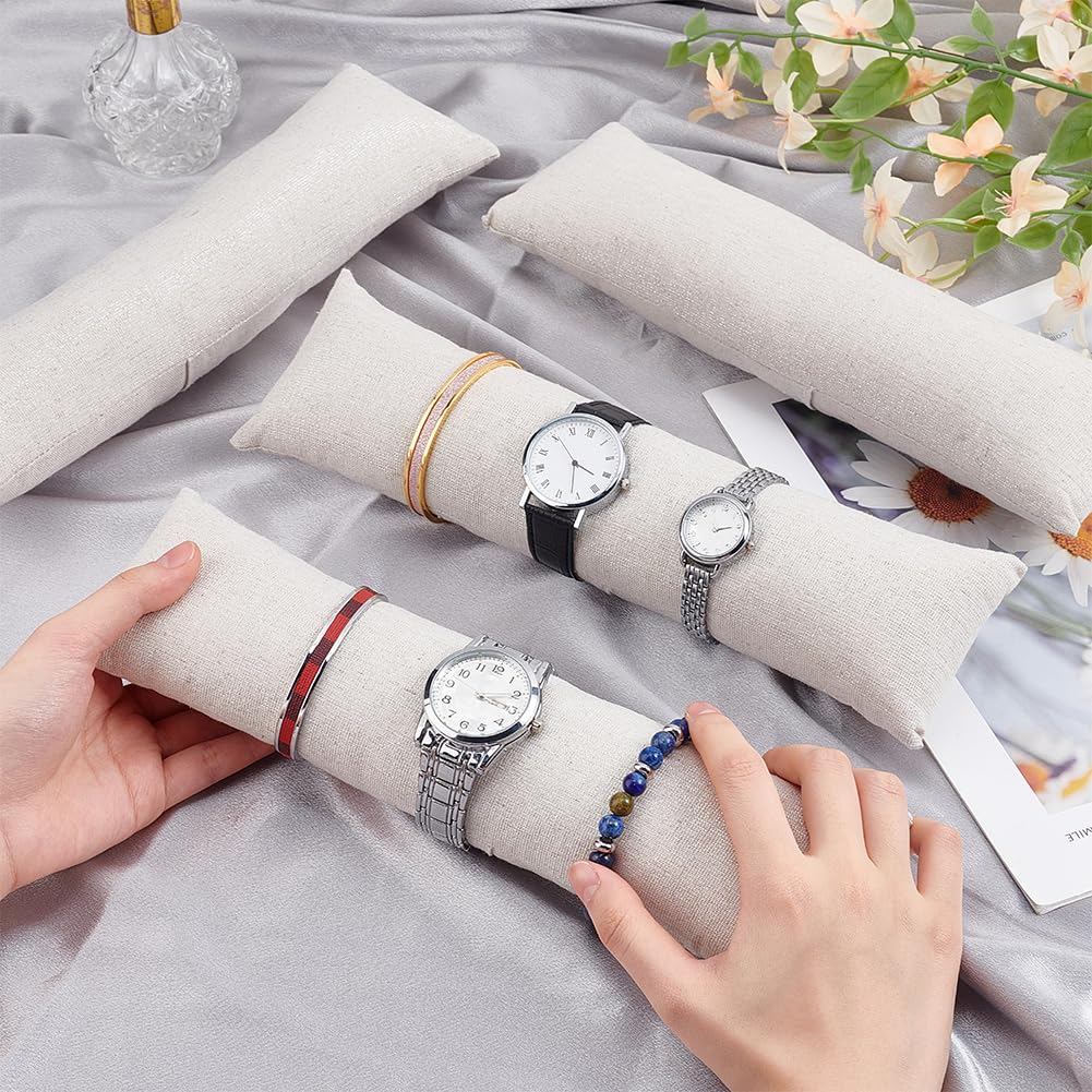 PH PandaHall 4 almohadas largas para reloj, 11.2 x 3.1 pulgadas, almohadas de terciopelo beige para exhibición de relojes, cojín de almacenamiento de relojes, pulseras para organizador de joyas