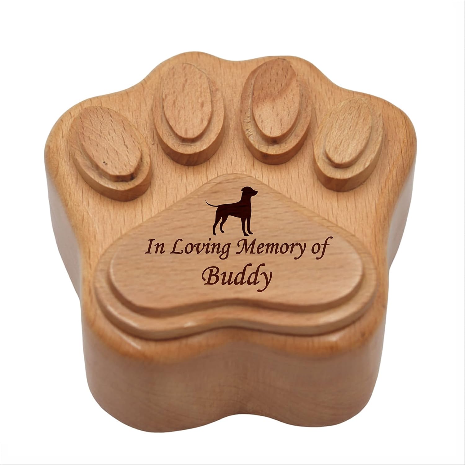 Pet Cremation Urn, Paw Wooden Keepsake Small Size with Custom Engraving