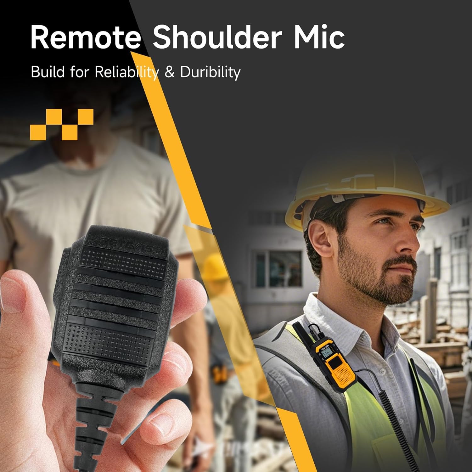 Retevis RB48 Walkie Talkies Long Range, 2 Way Radio with Shoulder Mic, IP67 Waterproof, 2000mAh, Vibration Reminder, Emergency, NOAA,MIL-STD-810H, Heavy Duty Two Way Radios (4 Pack) - 4