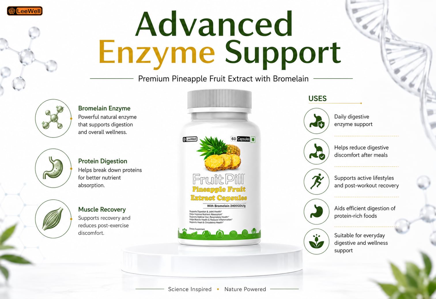 Fruit Pill Pineapple Fruit Extract with Bromelain 2400GDU, 60 Capsules 3