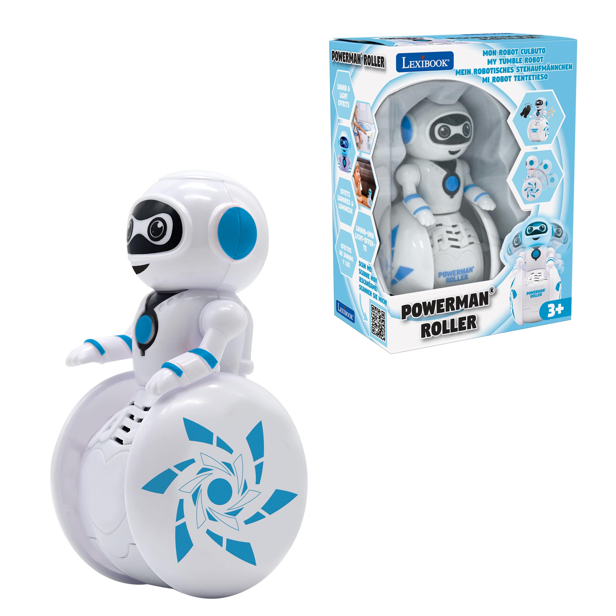 LEXiBOOK, Powerman® Roller, My Tumble Robot, Light and Sound Effects, Built-in Gyroscope, ROB01