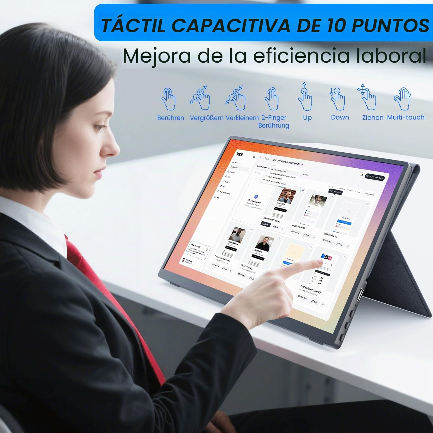 14 Pulgadas Monitor Portátil Táctil con Funda Protectora, 1920 x 1200 IPS | 100% sRGB, Pantalla Táctil de Viaje con Altavoz, HDMI USB C CNC para PC