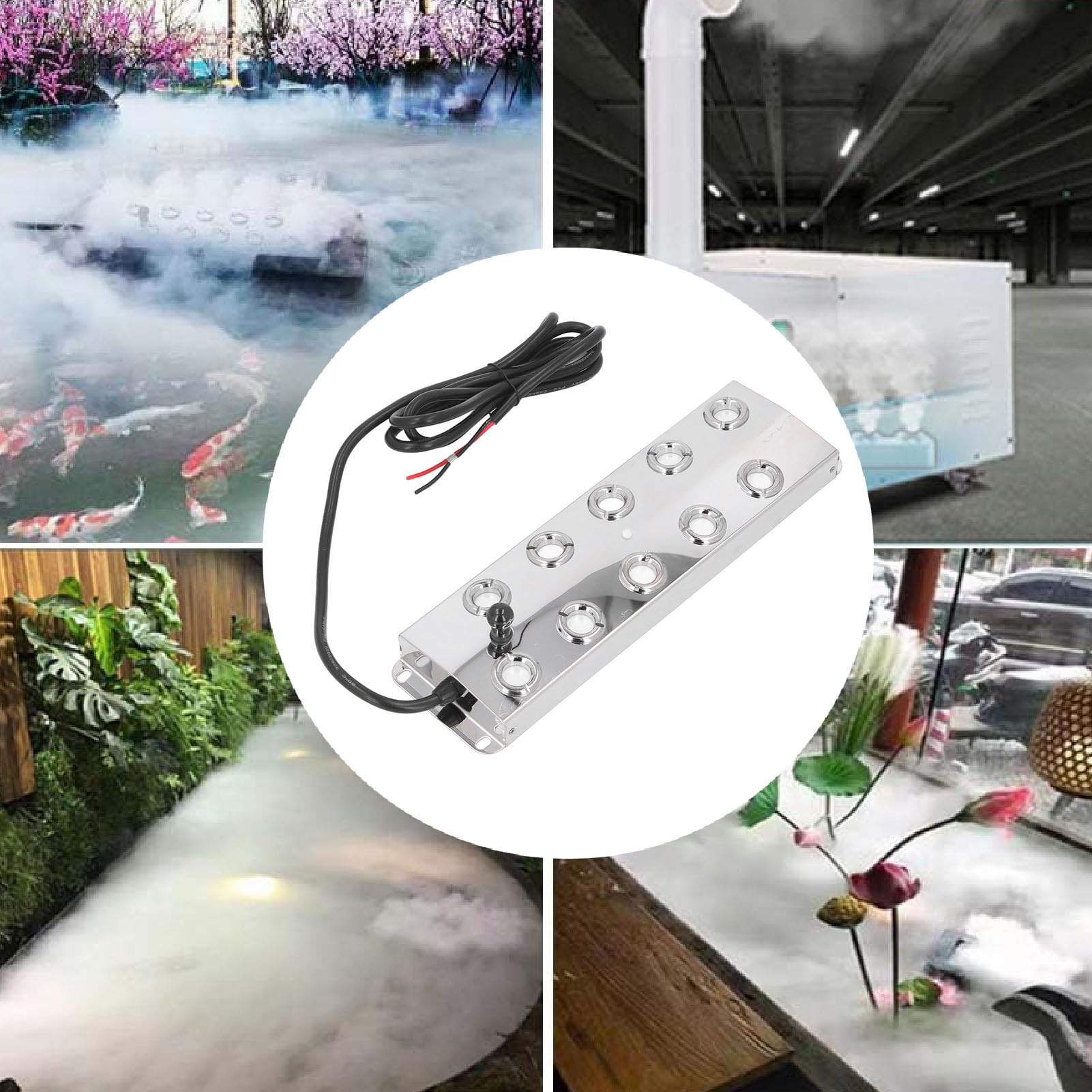 Ultrasonic Mist Maker Fogger 10 Heads 4.5L per Hour, Water Proof 1.5m 4.9Ft Mist Maker Fogger for Pond Garden Lawn Greenhouse Holiday Vegetable Preservation,Landscape