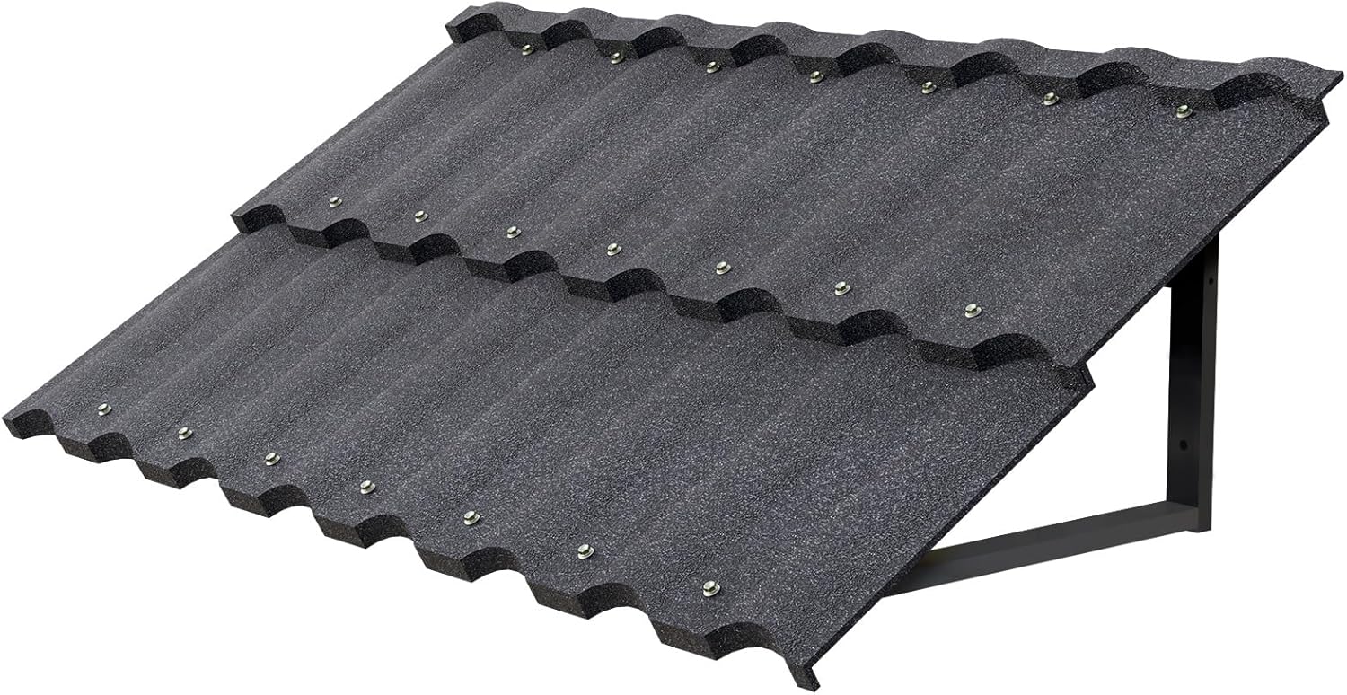 Fixed Window Awning - Aluminum Awning for Door Entrance 52" W x 31" H with Triangle Frame, Door Awnings Exterior with Color Stone Tile, Waterproof All-Weather UV Protector for Patio, Porch