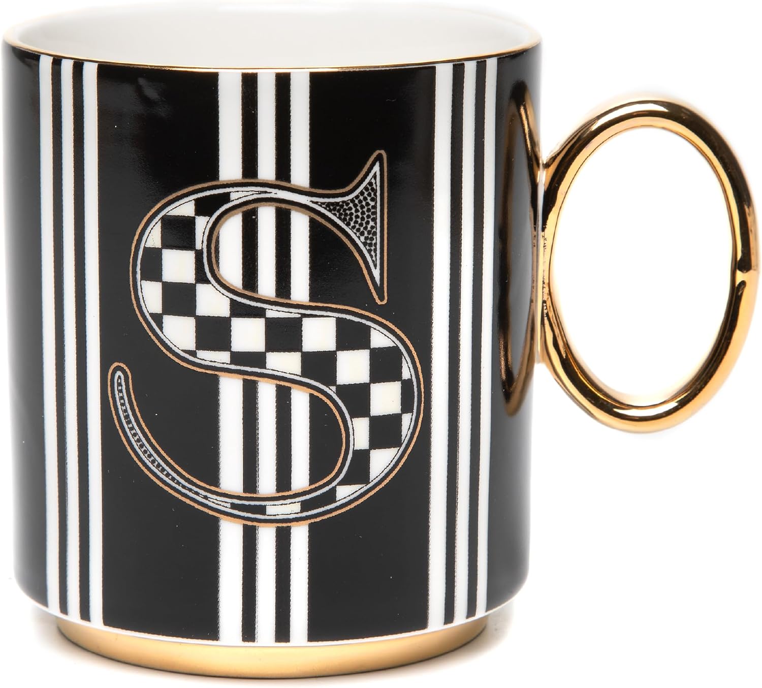Mackenzie-Childs decorative ceramic mug with letter