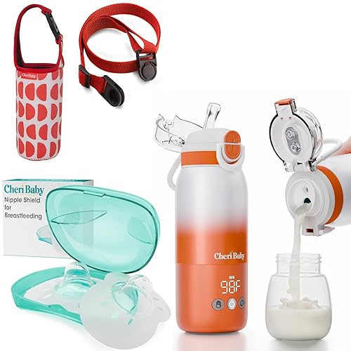 CheriBaby - Protector para pezones y calentador de biberones portátil para viajes