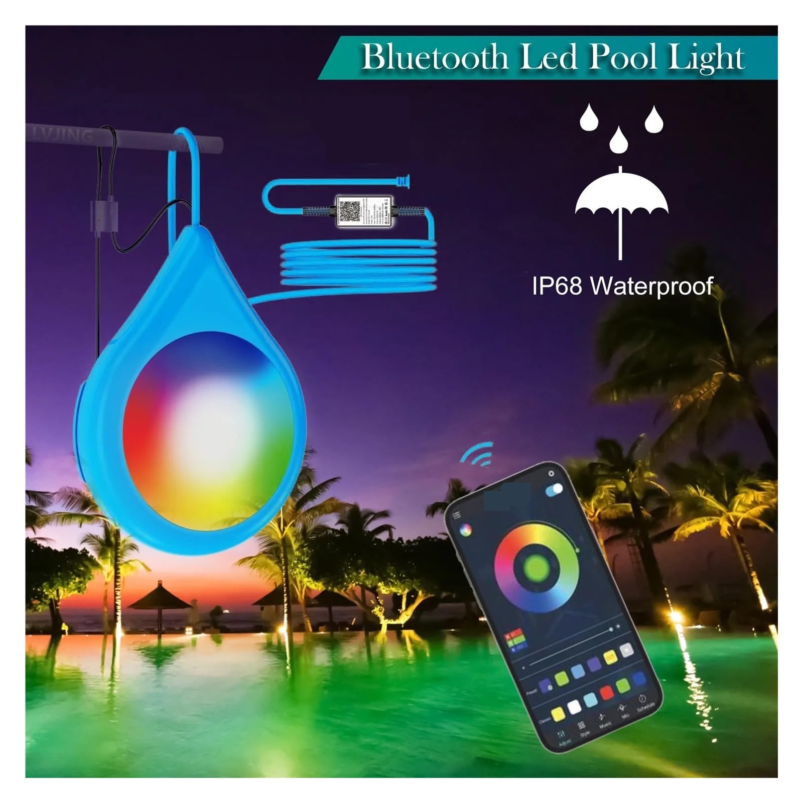 Oświetlenie Basenowe LED 15 W Z Kontrolą Aplikacji RGB Możliwość Przyciemniania IP68 Wodoodporna Muzyka Zsynchronizowana Zmiana Koloru Reflektor Podwodny Tworzenie Atmosfery