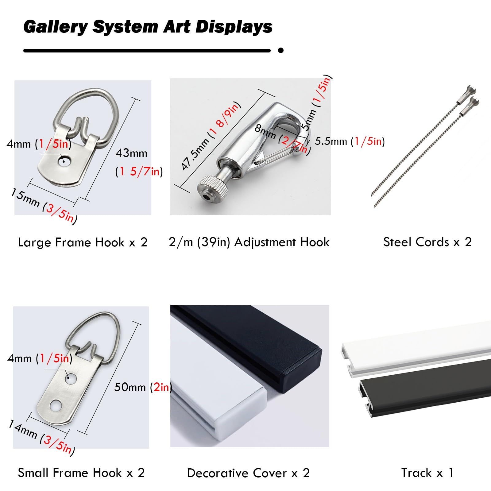 Kit d'accrochage pour Tableaux - Rail sans Clous, Crochets et Supports muraux pour Cadres, idéal pour galeries, Tableaux, Studios et expositions Photo - Comprend Un Rail de 0,6 m et Un câble