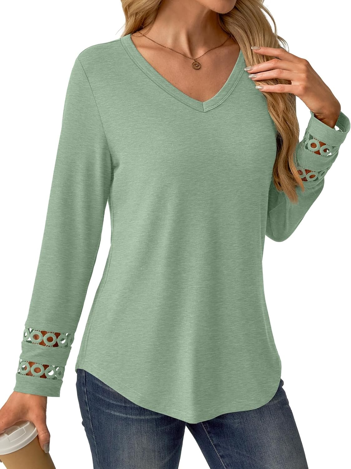 Women’s Long Sleeve V Neck Tunic Top Casual Dressy Blouse Business Loose Fit Trendy 2025 Fall Outfits - Image 3