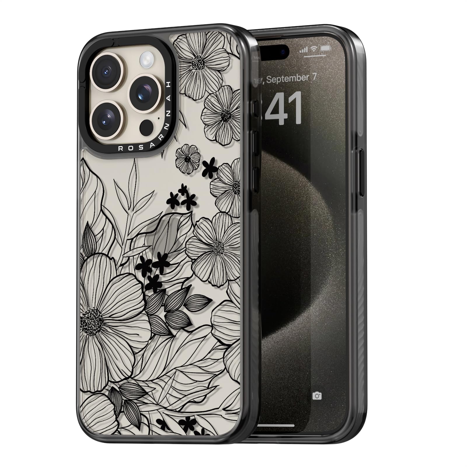 Coque iPhone 15 Pro noire à fleurs sauvages amusa - 8
