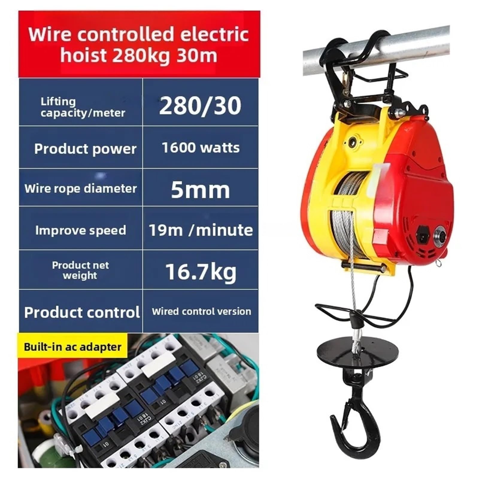 Elektro-Seilzug 220V Winde Hebekrane Installation Haushalt Kleine Hebekran Tragbare Mini Elektrische Hoist Y(280kg-30m-A)