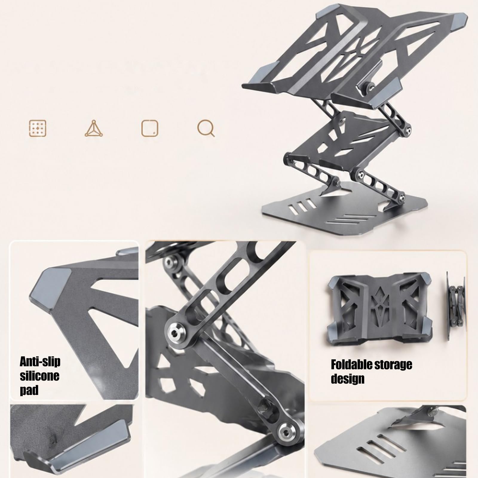 Supporto per computer portatile per scrivania, supporto regolabile per computer con base rotante a 360, supporti pieghevoli per laptop con supporto per telefono, rialzi ergonomici per lavoro