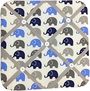 Bacati Elephants Fabric Memory/Memo Photo Bulletin Board, Blue/Grey