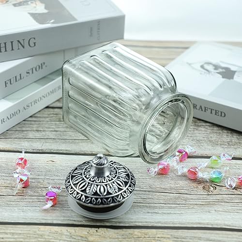 Miniatura 6 de SOCOSY Tarro de cristal transparente vintage para dulces con tapa, tarro de nueces, caja de joyería, tarros de dulces de boda, tarros de bufé