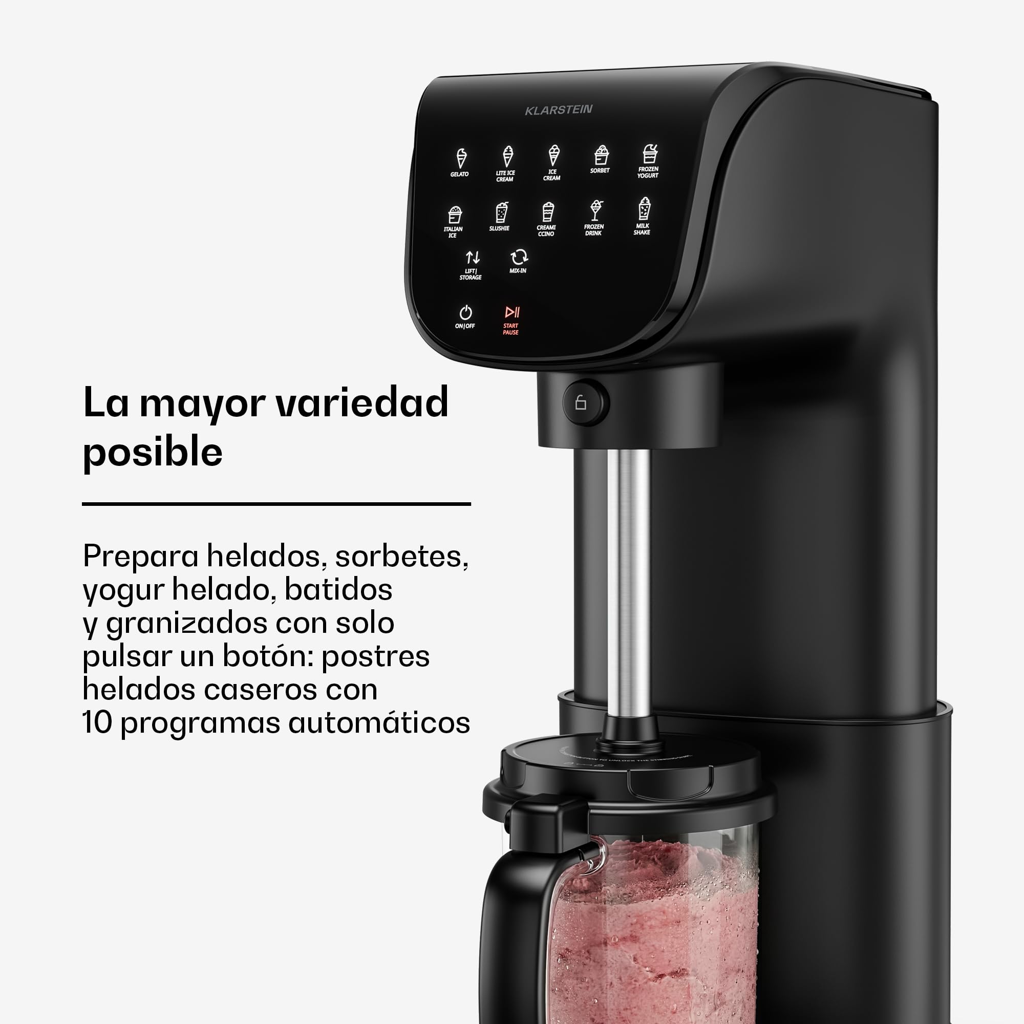 Klarstein Heladera, Velaire – Máquina de helados de 500 W, 3 recipientes de 0,6 L (1,8 L en total), 10 programas, pantalla táctil, yogur helado y sorbete