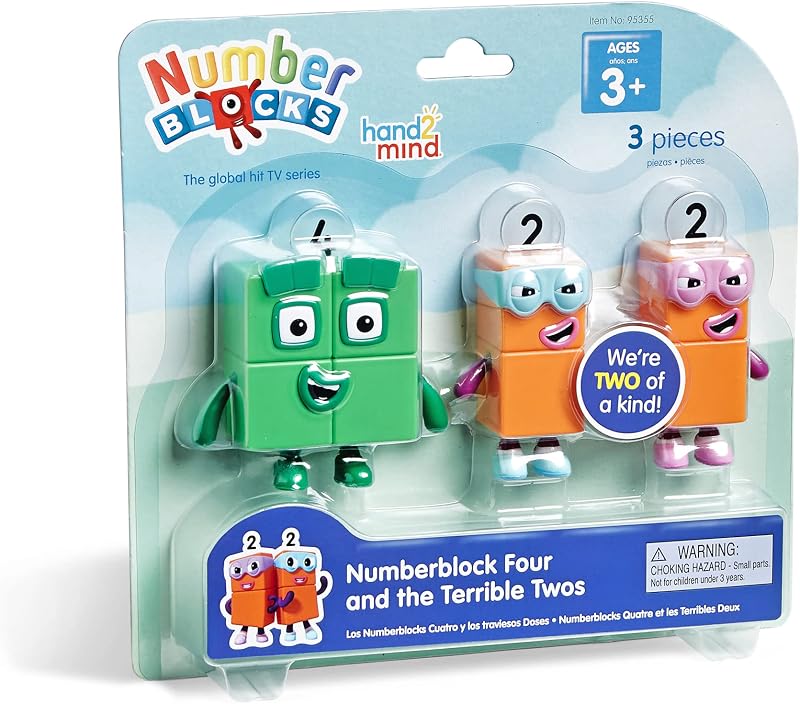 hand2mind Bloque numérico Cuatro y los terribles dos, 3 piezas, mayores de 3 años | Juego de figuras de acción de dibujos animados, figuras de juguete, juegos de figuras de juego, figuras pequeñas para niños, juguetes numéricos, juguetes matemáticos para niños de 3 a 5 años
