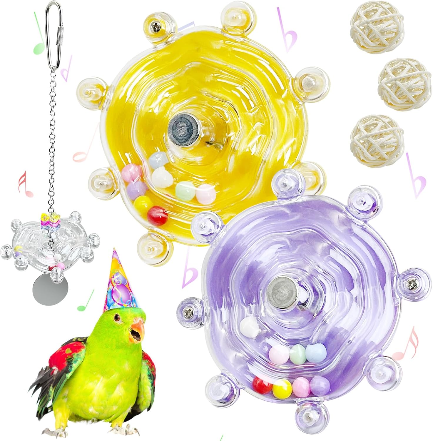 kathson 6 Pcs Bird Toys for Parakeets, Parrot Spinner Toy Colorful Parakeet Toys Wheel Puzzle Parrot Toys Interactive Spinning Wheel Rattle & Chew Ball for Cockatiel, Budgerigar,Conure, Lovebirds