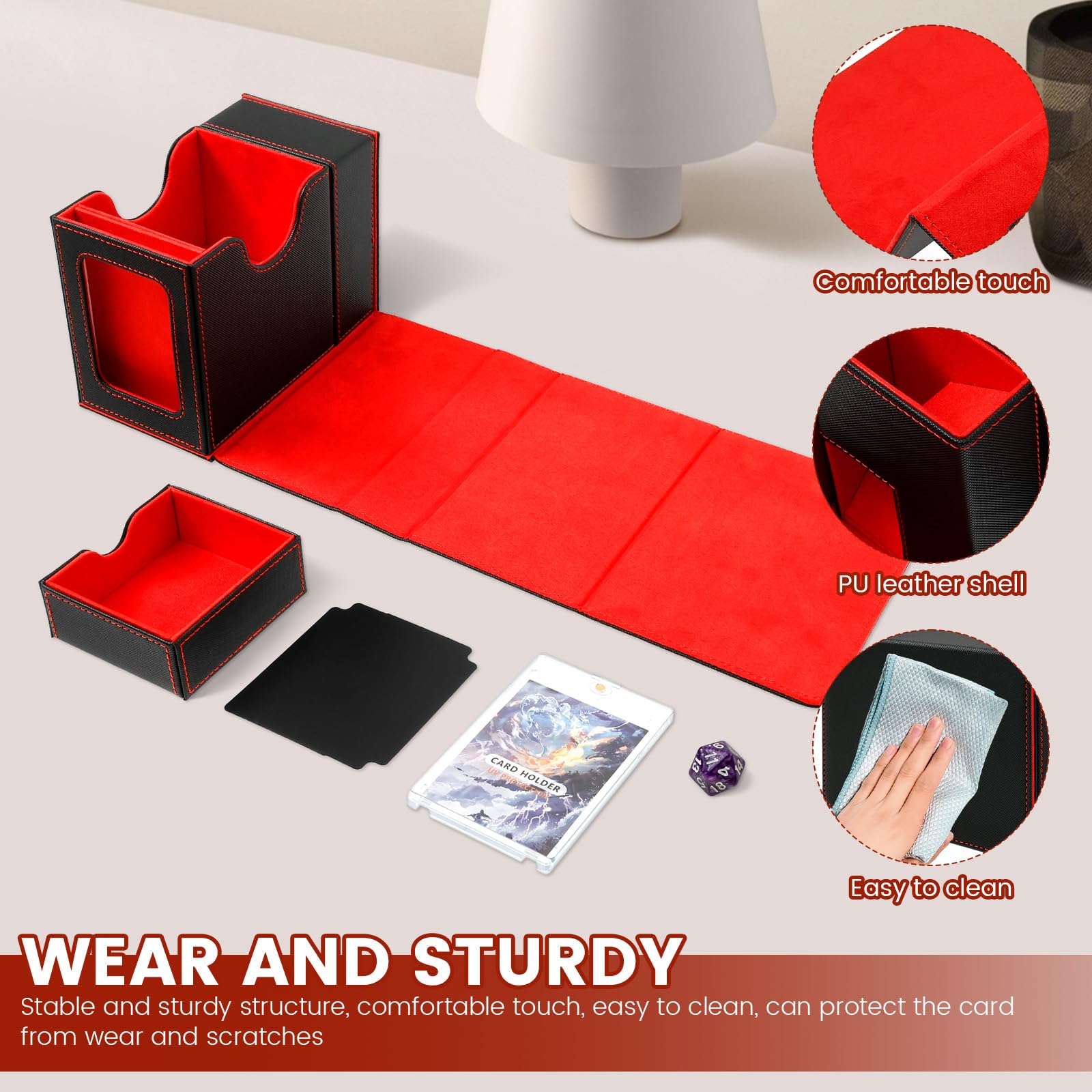 Deck Box Cuir Avec Fenêtre Deck Box MTG Cuir PU Élégante – Boîte Rangement Cartes 100+ Pochette Double, Affichage Commander, 2 Séparateurs + Toploader Inclus