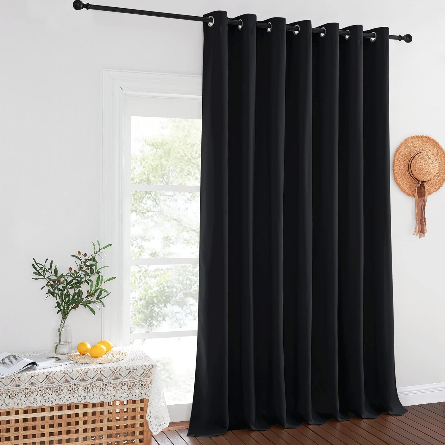 NICETOWN Black Out 144 inch Curtain for Sliding Glass Door, Grommet Thermal Insulated Sound Reducing Window Treatment Extra Wide Drape for Bedroom/Living Room, W100 x L144, 1 Panel