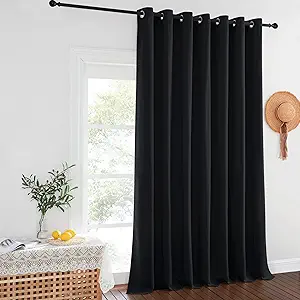 NICETOWN Black Out Blinds for Sliding Doors - Extra Wide Heat Blocking Patio Glass Door Drape, Room Divider Curtain for Apartment (Black, 100 inches Width x 108 inches Length)