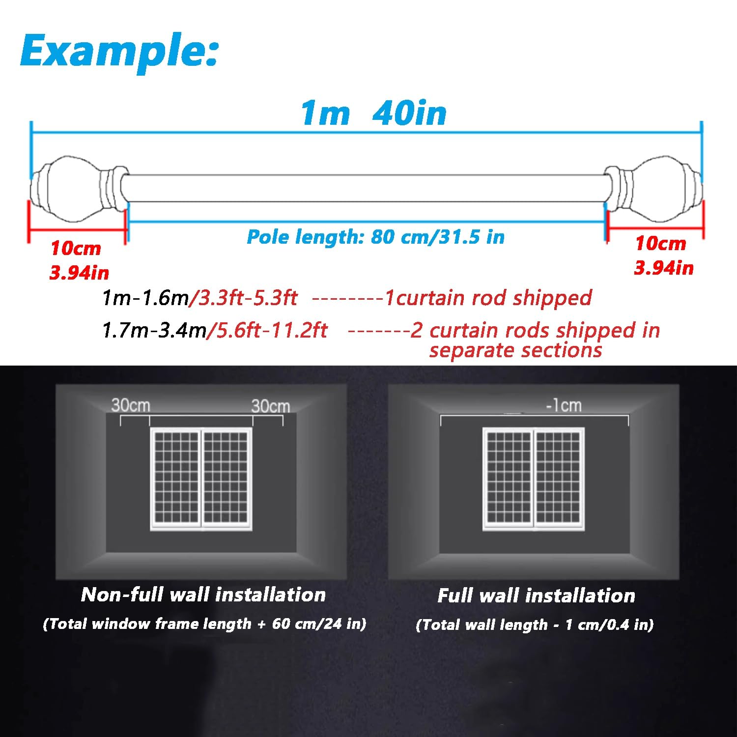 Tringle à rideaux robuste avec matériel de montage pour rideaux coulissants 1 voie - Solution de traitement de fenêtre pour rideaux et rideaux - 3,2 m