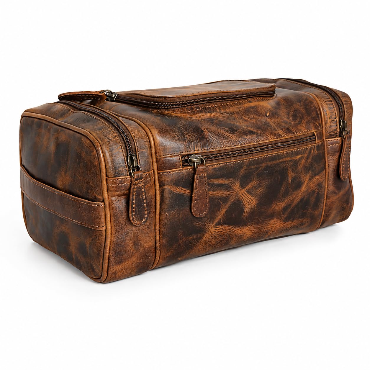 rusticvintage Travel Hanging Toiletry Bag for Women and Men, 100% Leather Toiletries Organizer, Water-Resistant Bathroom Shaving Kit for Cosmetics, Makeup Case (Large, Brown)-picture-39