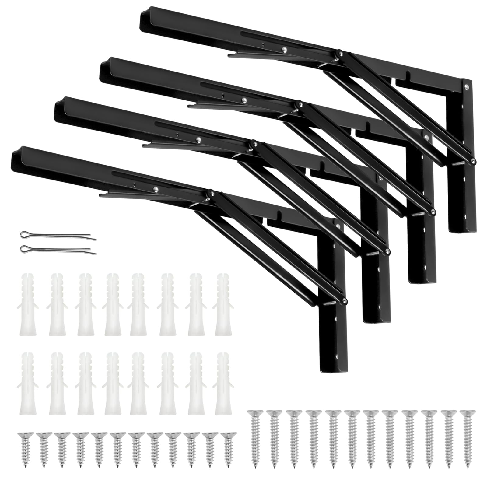 Confezione da 45,7 cm, staffe pieghevoli per mensole, 45,7 cm, resistenti, pieghevoli, colore nero