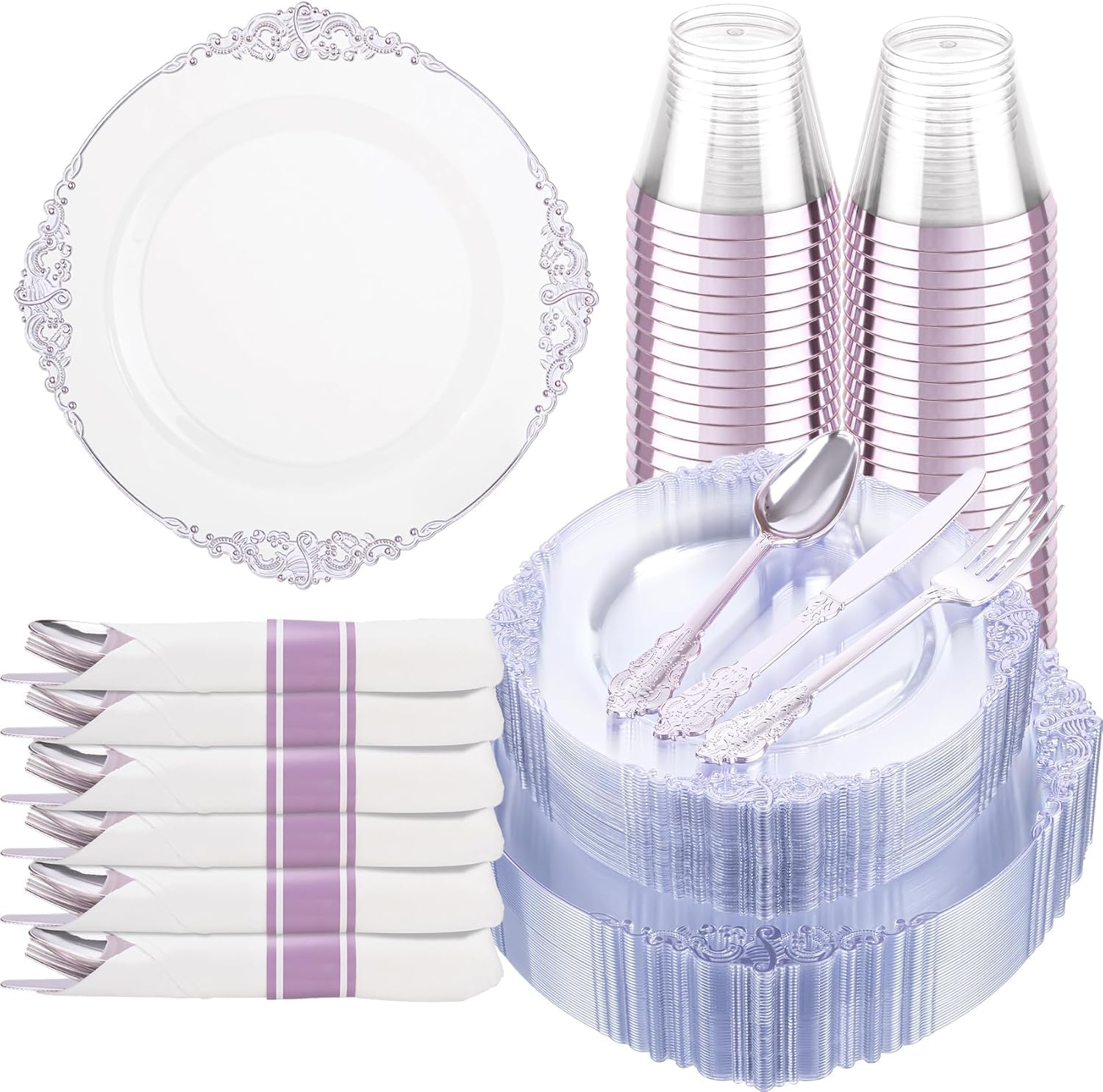 Blue & Silver Plastic Plates - 175 Piece Set -22