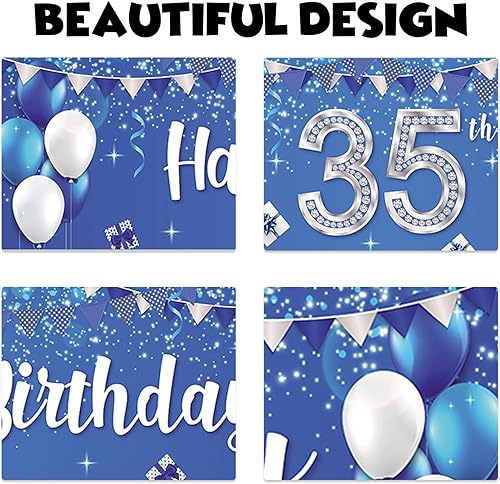 Miniatura 3 de Cartel de feliz cumpleaños de 35 años, globos de regalo con estrellas brillantes y confeti, decoración temática de confeti para hombres y mujeres,
