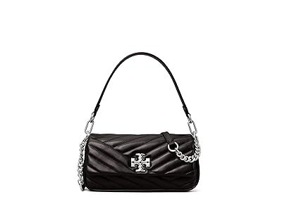 Tory Burch Kira Chevron Small Flap Shoulder Bag (Black/Rolled Nickel) Handbags