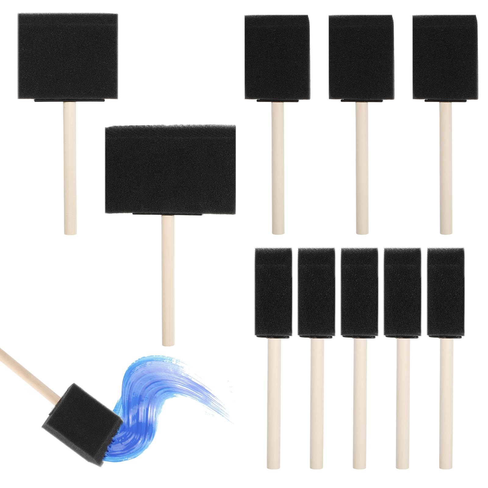 BOHUIZ 10 Pcs Foam Paint Brushes Set, 4 Sizes Sponge Paint Brushes with Wooden Handle, Painting Foam Brush Soft Paints Applicator Sponge Painting Tools for Craft DIY Craft Projects