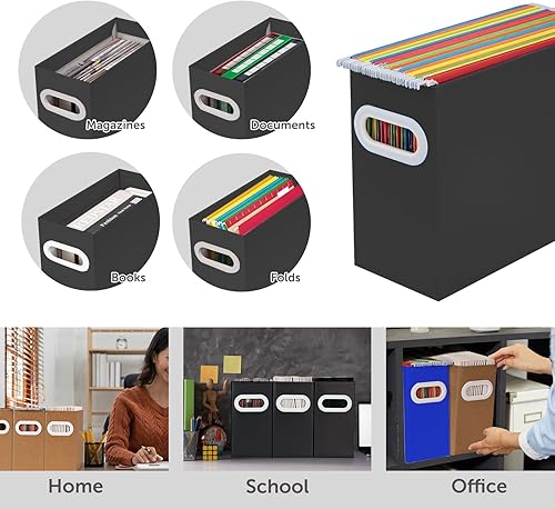Miniatura 3 de Caja organizadora de archivos plegable con asa  Carpeta de archivos colgante de cartón para escritorio, oficina, escuela o hogar  Colorida caja de