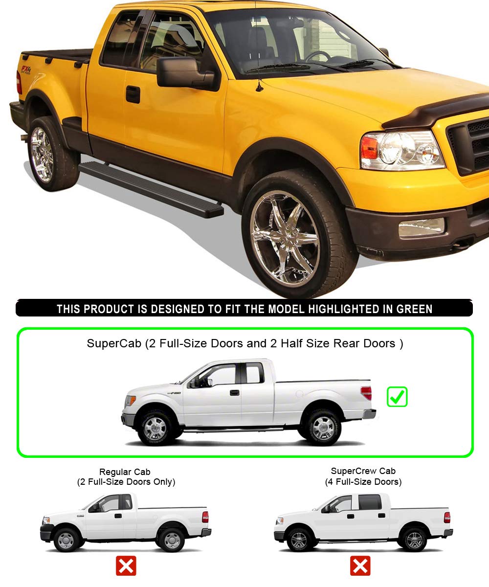 APS Running Boards (Nerf Bars Side Steps Step Bars) Compatible with Ford F150 2004-2008 Super Cab (Exclude Heritage) (Stainless Steel Black Powder Coated 5 inches)