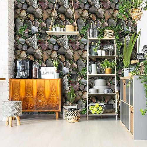 Papel tapiz autoadhesivo de piedra de roca de vinilo para cocina, paredes de baño, extraíble e impermeable, 17.7 x 117 pulgadas