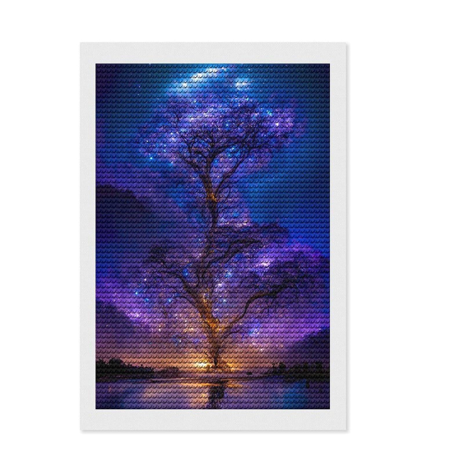 Junmoney Purple Galaxy Tree Diamond Style Art Kit 8"x12", Home Decoration, with Tool Kit, Decor Project, Aesthetic Room Decor