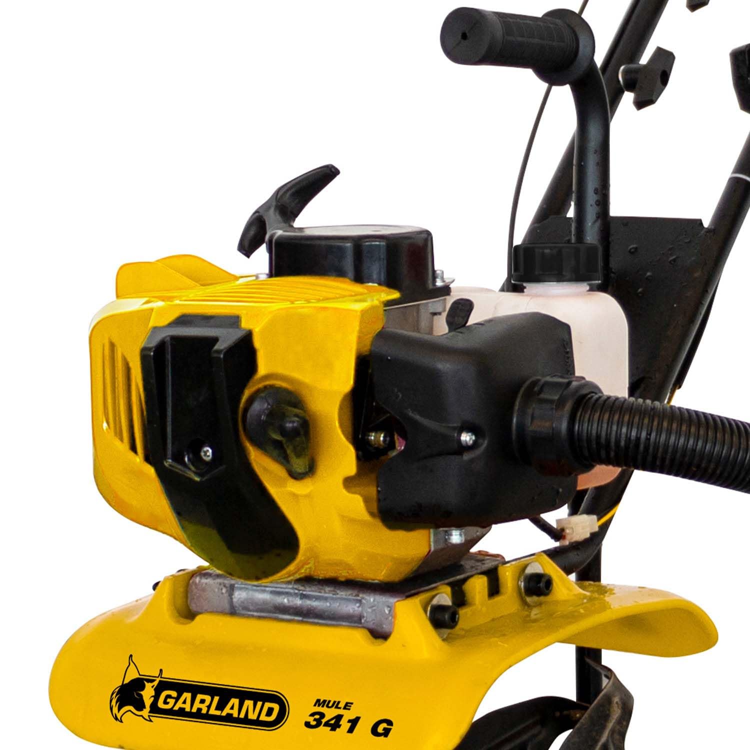 GARLAND MULE 341 G-V24 - Motoazada gasolina 2T 51,7cc, 25 cm de ancho de trabajo, 4 grupos de fresa, ligera y compacta, ideal para huertos urbanos, manillar plegable y tiro regulable.