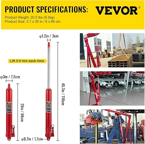 Miniatura 7 de VEVOR Gato hidráulico largo de carnero, capacidad de 8 toneladas17363 libras, con bomba de pistón único y base de horquilla, recogedor manual de