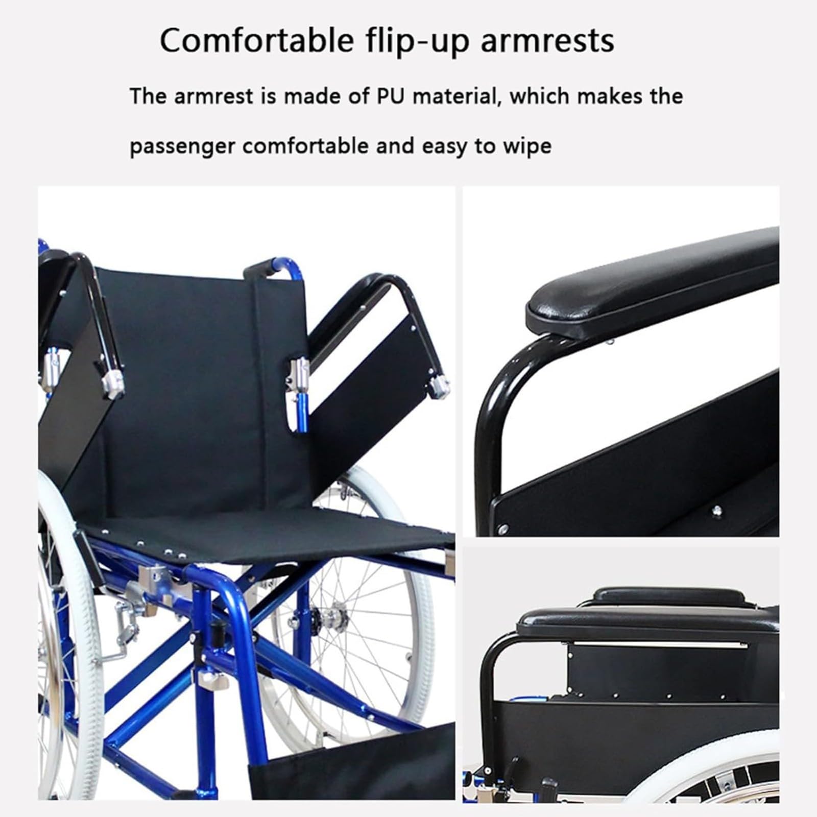 Silla De Ruedas De Aluminio para Viajes, Asiento 47 Cm,Silla De Ruedas De Tránsito Reposabrazos con Respaldo Plegable para Traslado,Plegable Silla De Ruedas Manual Ligera Reposapiés Abatibles