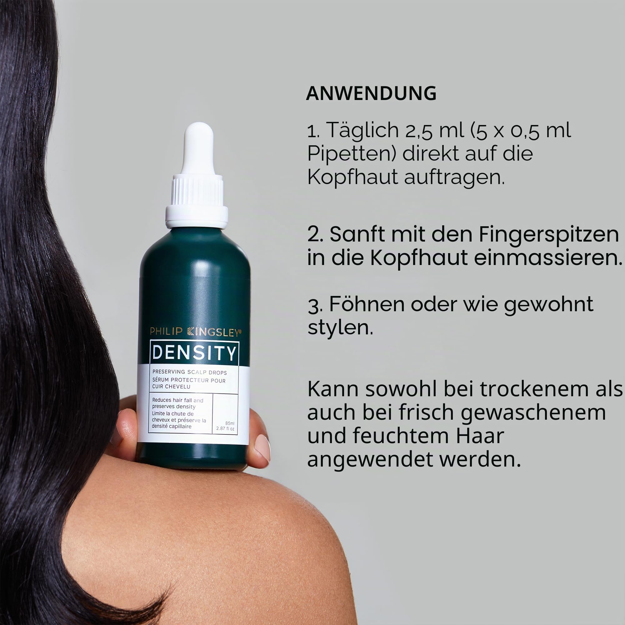 Philip Kingsley | Dichteerhaltende Kopfhauttropfen | Hair Density Serum gegen dünner werdendes Haar und Haarausfall | Kopfhautpflegeprodukte gegen Haarausfall | 85ml