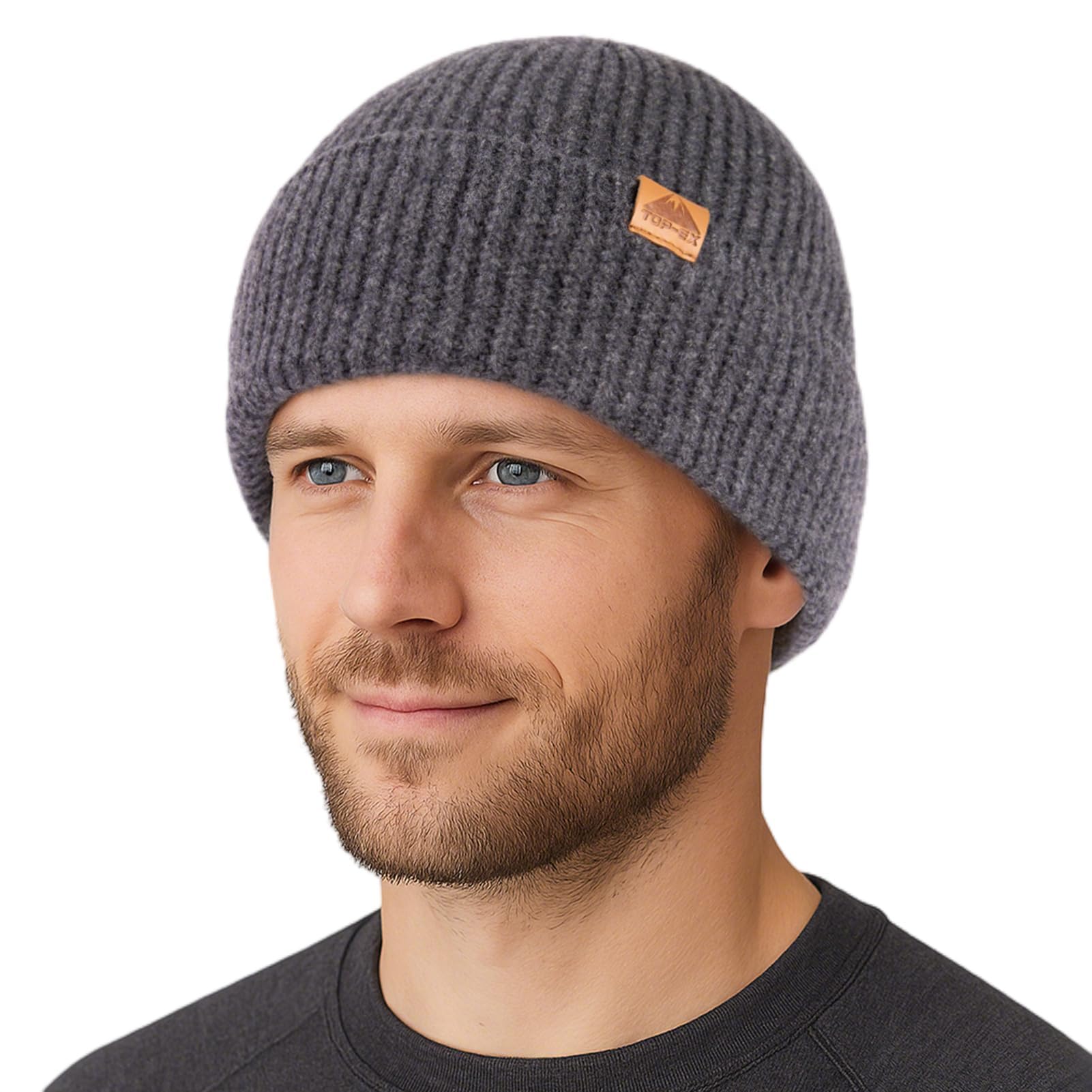 TOP-EX Gorro de lana merino M-XL con puños para hombre y mujer con forro polar, sombreros térmicos de invierno, gorro de punto de lana suave, gorro de esquí y correr